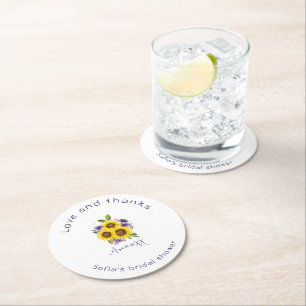 Yellow purple wildflower sunflower watercolor round paper coaster