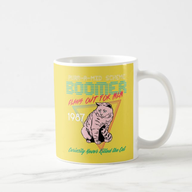 Yellow | Purr-a-Mid Scheme Boomer: Anti-MLM Tabby Coffee Mug (Right)
