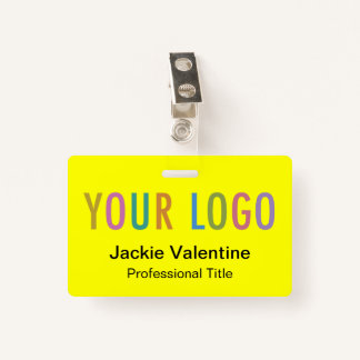 Yellow PVC Name Badge with Logo Clip Reel Lanyard ID Badge