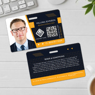 Yellow QR Code Photo ID Badge   Corporate Employee
