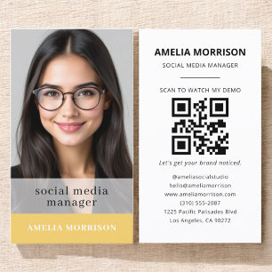 Yellow QR Code Photo Minimalist Professional Business Card