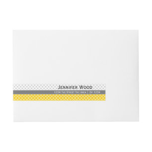 Yellow Quatrefoil and Grey Polka Dot Pattern Wraparound Address Label