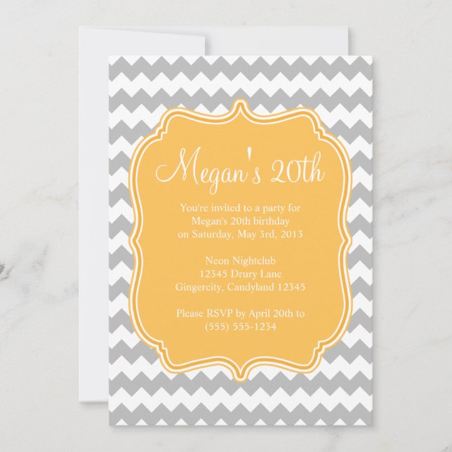 Yellow Quatrefoil Chevron Birthday Invitation (Front)