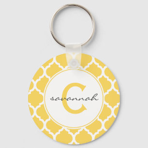 Yellow Quatrefoil Monogram Key Ring