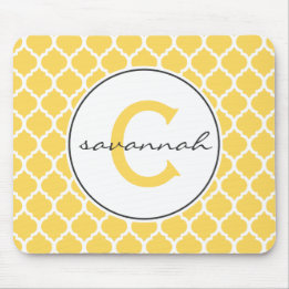 Yellow Quatrefoil Monogram Mouse Mat