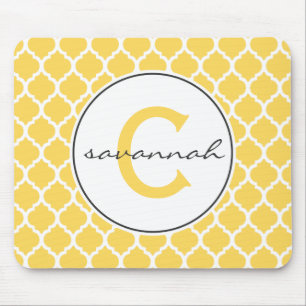 Yellow Quatrefoil Monogram Mouse Mat