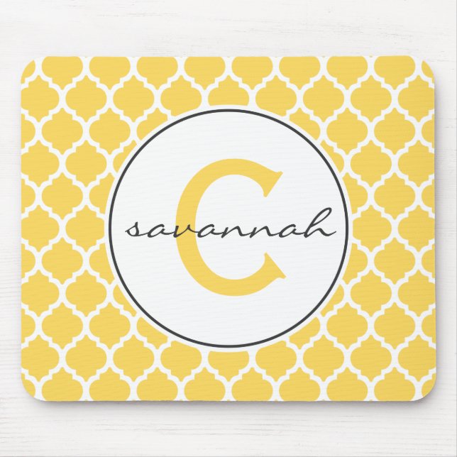 Yellow Quatrefoil Monogram Mouse Mat (Front)