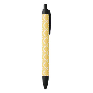 Yellow Quatrefoil Pattern Black Ink Pen