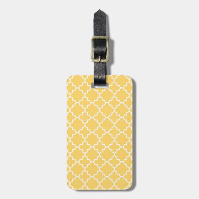 Yellow Quatrefoil Pattern Luggage Tag (Front Vertical)
