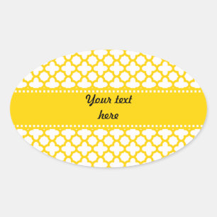 Yellow Quatrefoil Pattern Oval Sticker