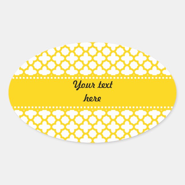 Yellow Quatrefoil Pattern Oval Sticker (Front)