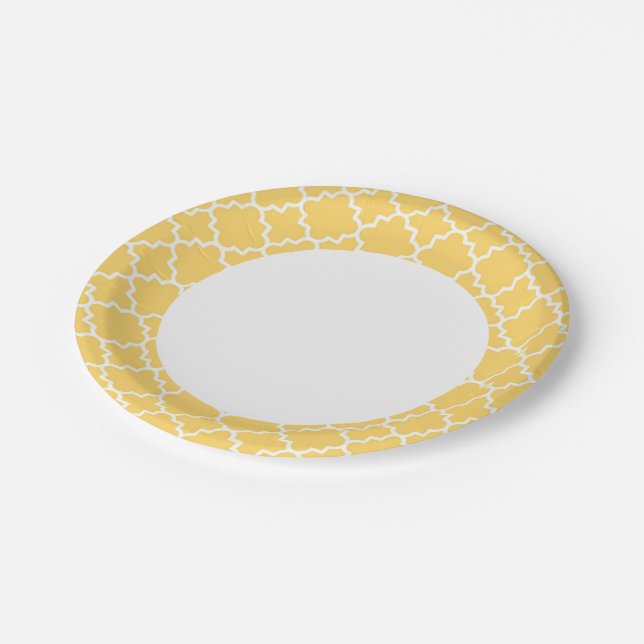 Yellow Quatrefoil Pattern Paper Plate (Angled)