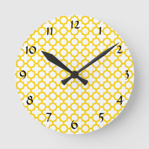 Yellow Quatrefoil Pattern Round Clock