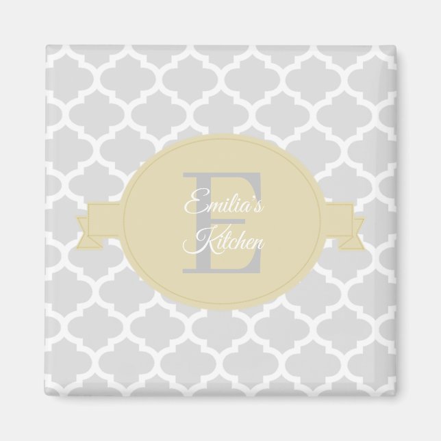 Yellow Quatrefoil Personalized Magnet (Front)