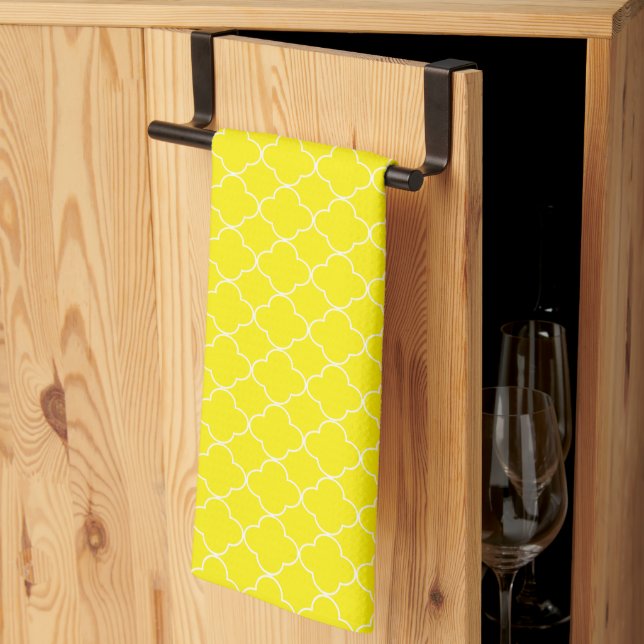 Yellow Quatrefoil Tea Towel (Thirds Fold)