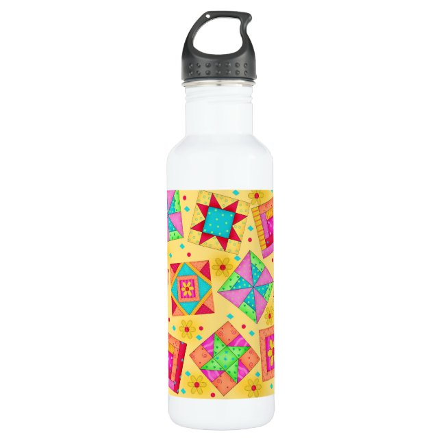 Yellow Quilt Art 710 Ml Water Bottle (Front)