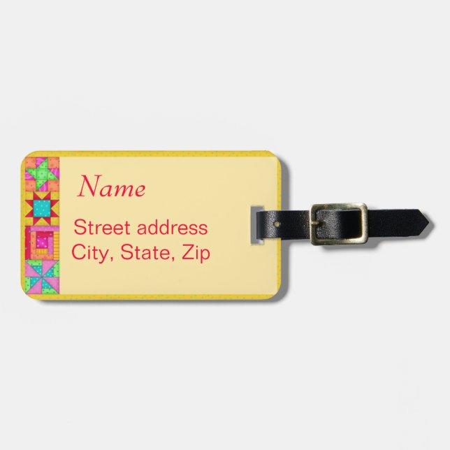 Yellow Quilt Block Luggage or Sewing Machine Tag (Front Horizontal)
