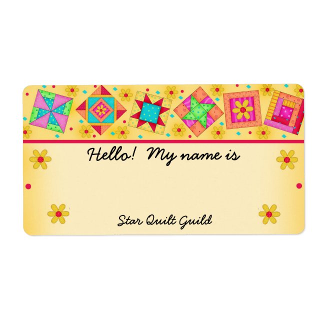 Yellow Quilt Blocks Quilters Name Tag (Front)