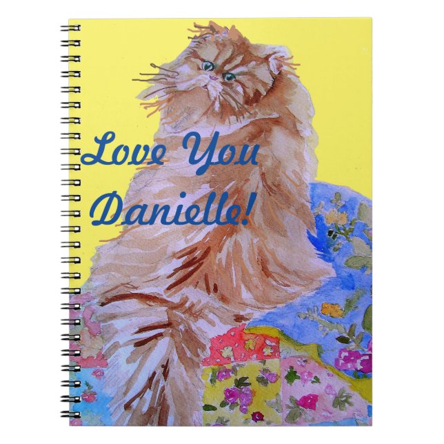Yellow Quilt Fluffy Cat cats girls name Notebook (Front)