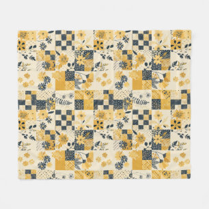 Yellow Quilt Patchwork Gingham Cottagecore Floral Fleece Blanket