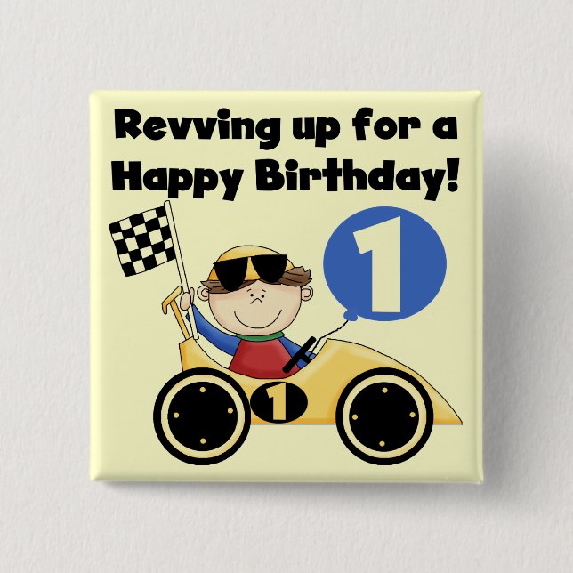 Yellow Race Car 1st Birthday T-shirts and Gifts 15 Cm Square Badge (Front)