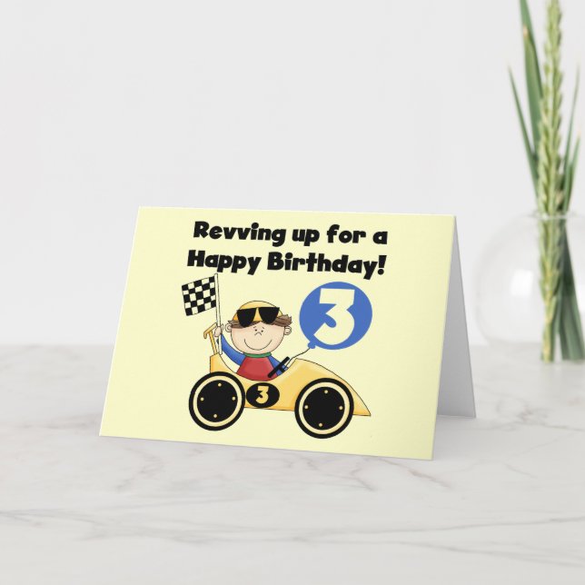 Yellow Race Car 3rd Birthday T-shirts and Gifts Card (Front)