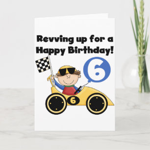Yellow Race Car 6th Birthday Tshirts and Gifts Card