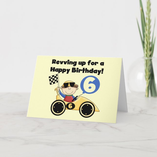 Yellow Race Car 6th Birthday Tshirts and Gifts Card (Front)