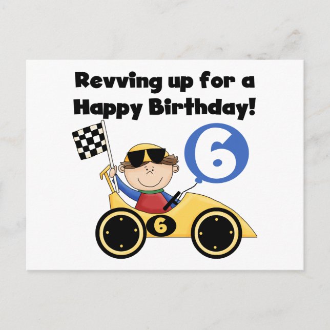 Yellow Race Car 6th Birthday Tshirts and Gifts Postcard (Front)