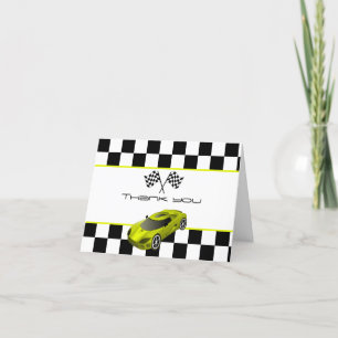 Yellow Race Car   Birthday Party Thank You Card