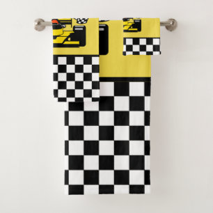 Yellow Race Car: Chequered Flag Bath Towel Set