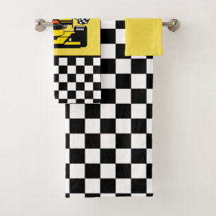 Yellow Race Car: Chequered Flag Bath Towel Set
