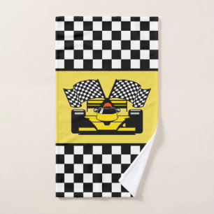 Yellow Race Car: Chequered Flag Hand Towel