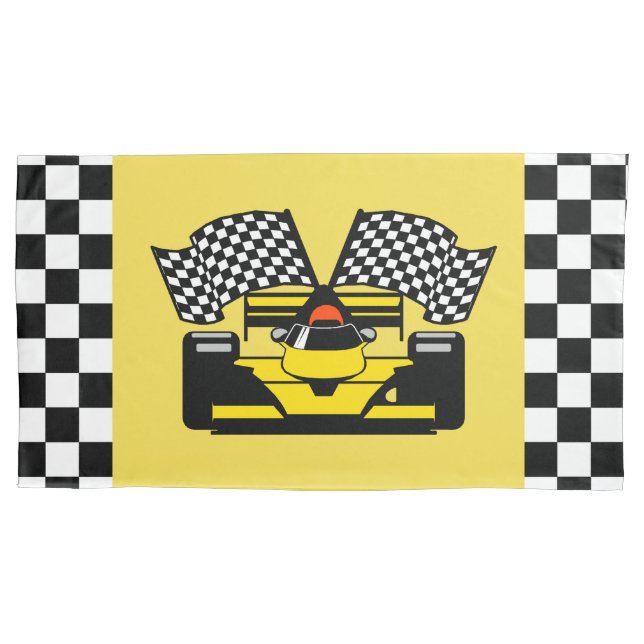 Yellow Race Car: Chequered Flag Pillowcase (Front)