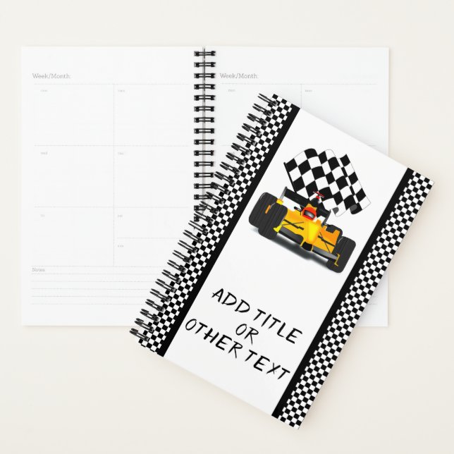 Yellow Race Car Chequered Flag Planner (Display)