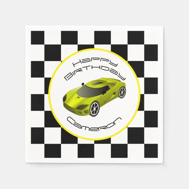 Yellow Race Car | Custom Birthday Party Napkins (Front)