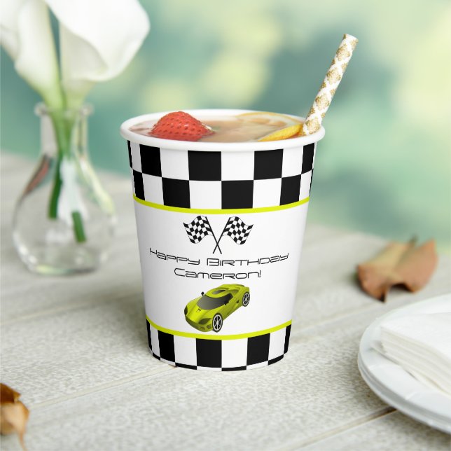 Yellow Race Car | Kids Birthday Party Paper Cups (Insitu)