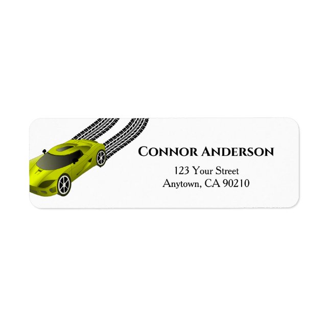 Yellow Race Car | Kids Custom Return Address Label (Front)