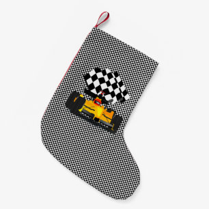 Yellow Race Car Small Christmas Stocking