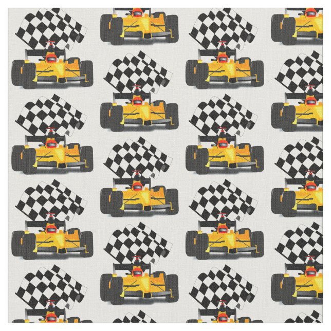 Yellow Race Car with Chequered Flag Fabric (Close Up)