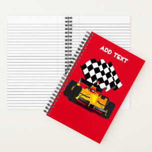 Yellow Race Car with Chequered Flag Notebook