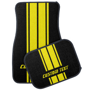 Yellow Race Double Stripes   Personalise Car Mat
