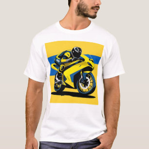 Yellow Racing Motorcycle and Rider Illustration T-Shirt