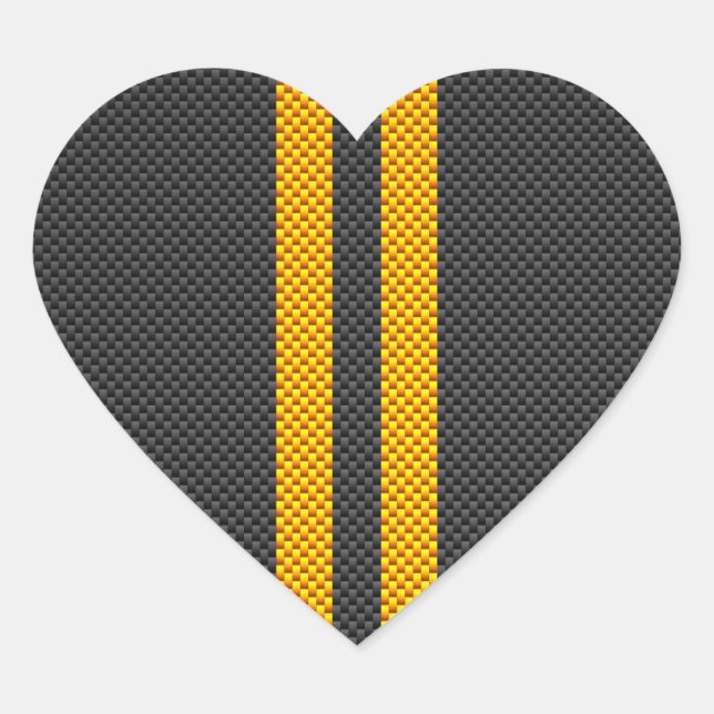 Yellow Racing Stripes Carbon Fibre Style Heart Sticker (Front)