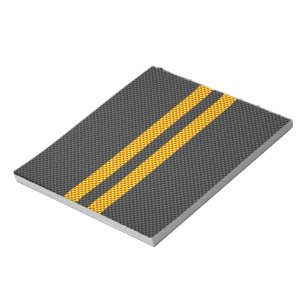 Yellow Racing Stripes Carbon Fibre Style Notepad