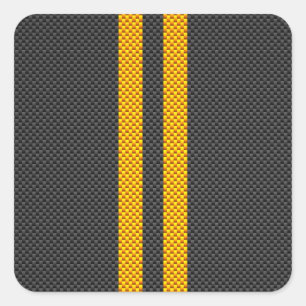 Yellow Racing Stripes Carbon Fibre Style Square Sticker