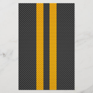 Yellow Racing Stripes Carbon Fibre Style Stationery