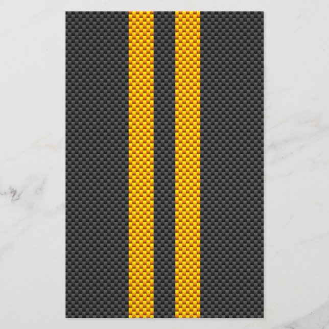Yellow Racing Stripes Carbon Fibre Style Stationery (Front)