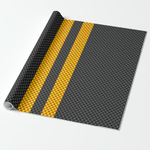Yellow Racing Stripes Carbon Fibre Style Wrapping Paper