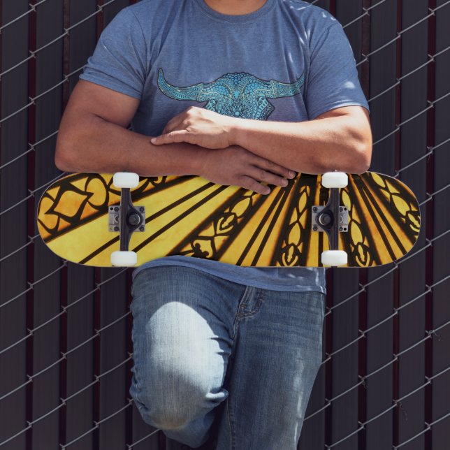 Yellow Radial Lines Architecture Skateboard (Outdoor 3)